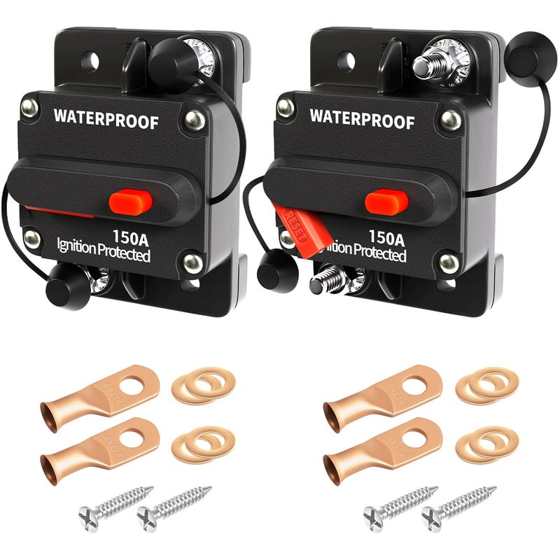 TEMCHY 150Amp Circuit Breaker Waterproof Marine Motor Accessory for Boat Trolling ATV Trailer Vehicles Stereo Audio Electronic Battery Solar System Inline Fuse with Manual Reset Switch DC 12V-48V - Image 1